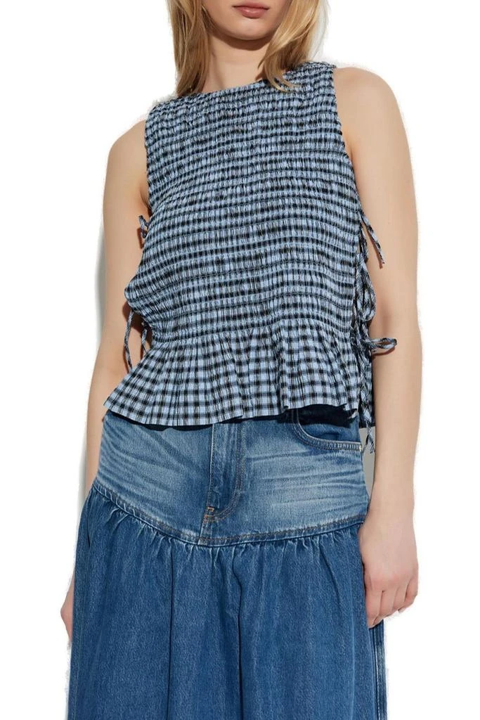 Ganni Ganni Seersucker Check Smock Tie String Top 2