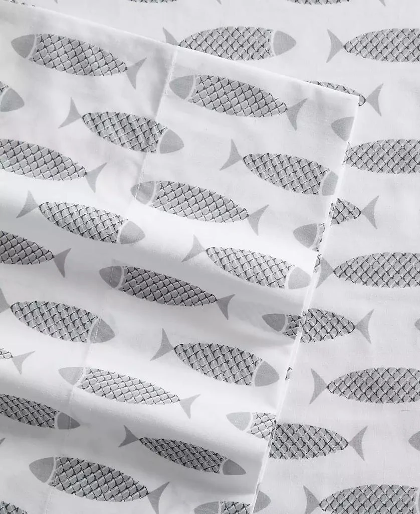 Nautica Woodblock Fish Cotton Percale 4-Piece Sheet Set 3