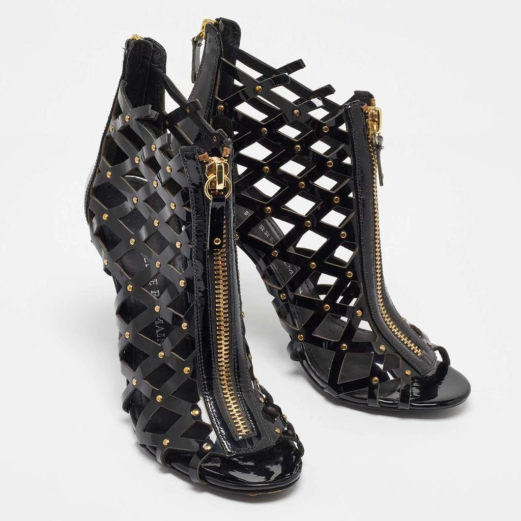 PIERRE BALMAIN Pierre Balmain Black Patent Leather Studded Cage Sandals Size 41 4
