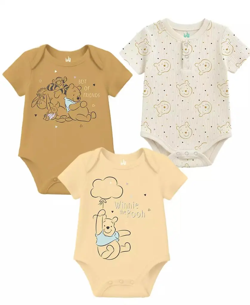Disney Baby Boys' or Baby Girls' Winnie the Pooh Short-Sleeve Bodysuit, 3-Pack
