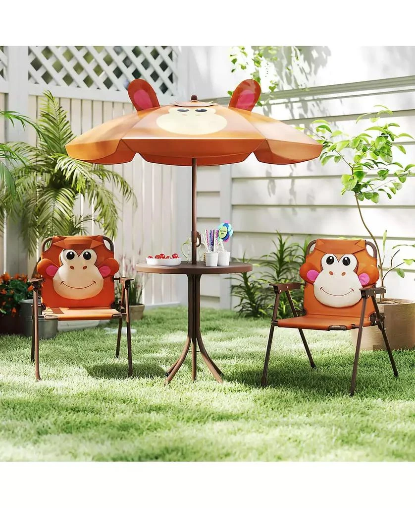 Costway Kids Picnic Table & Chair Set with 2 Folding Chairs & Height Adjustable Umbrella 5