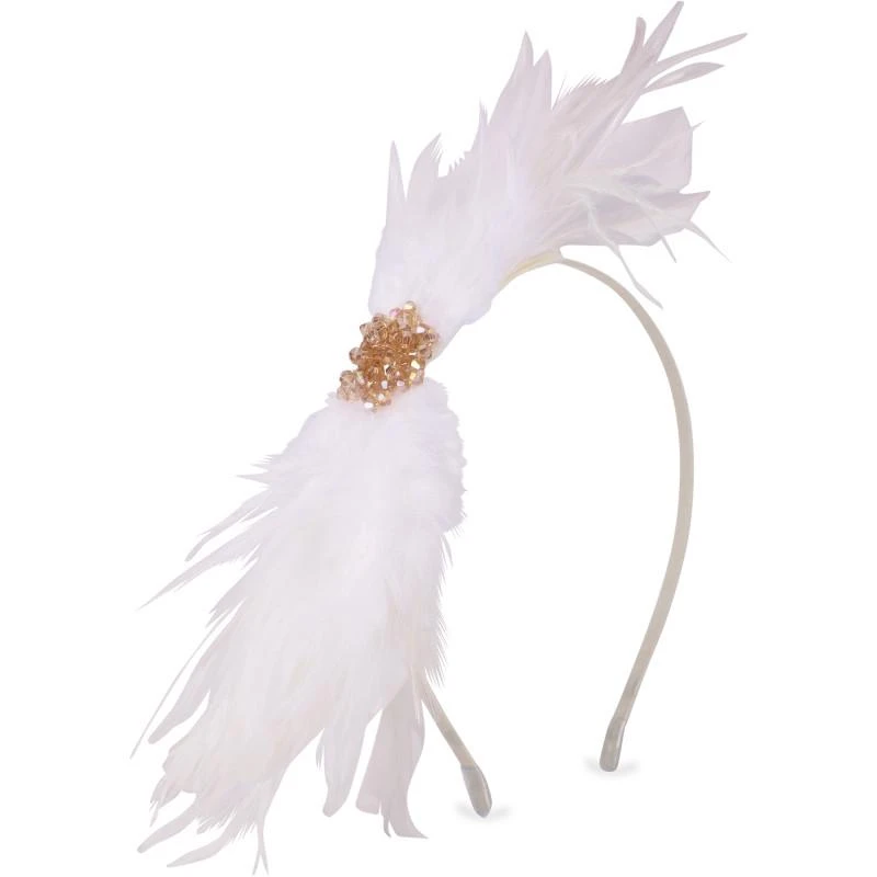 Sienna Likes To Party Beads and feathers detailing hairband in white 1