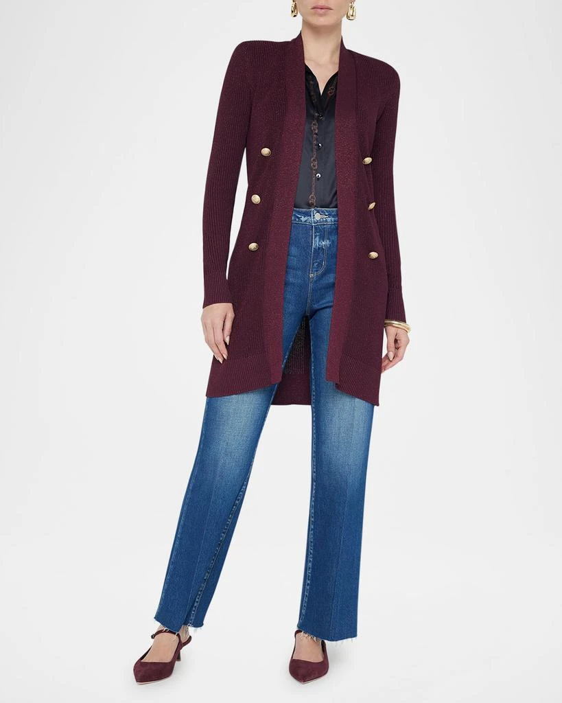 L'Agence Noe Double-Breasted Metallic-Knit Cardigan 2