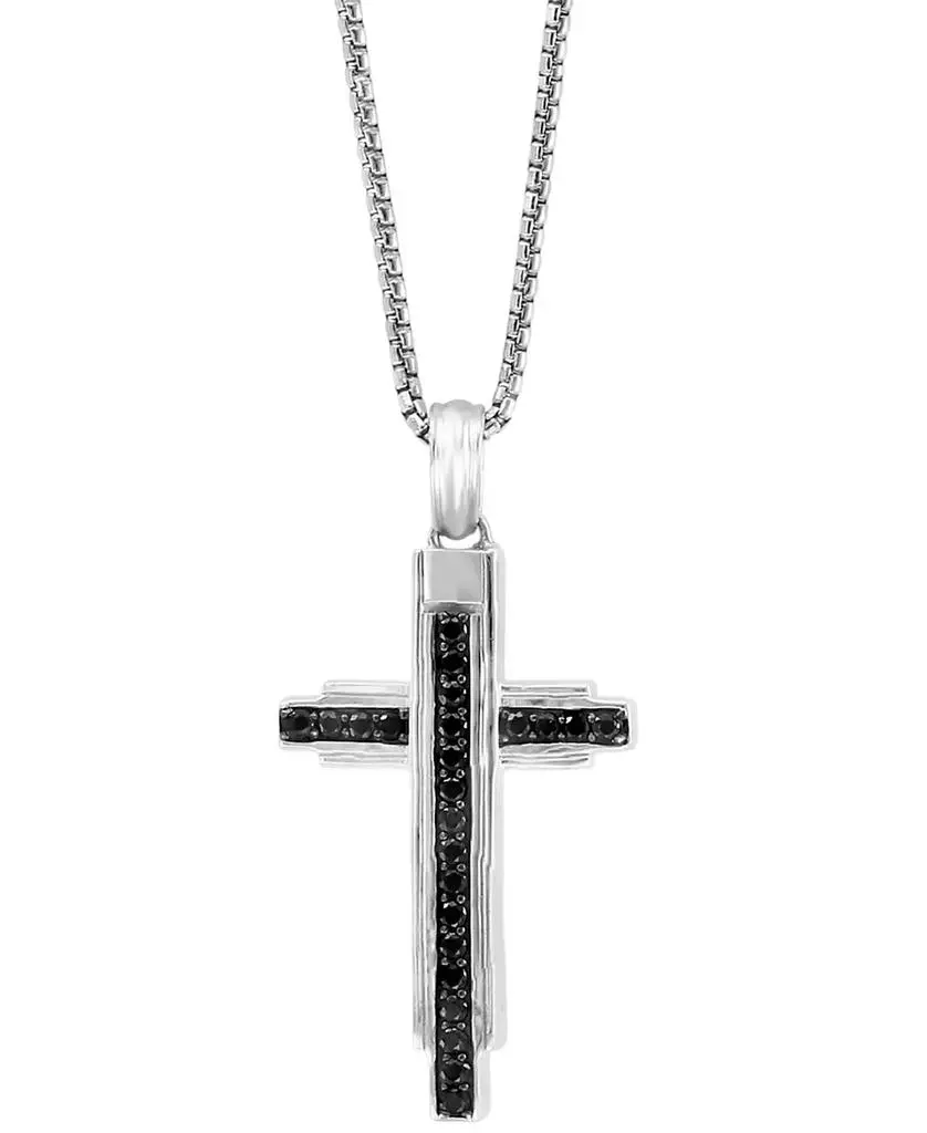 EFFY® Men's Black Spinel Cross 18" Pendant Necklace (3/4 ct. t.w.) in Sterling Silver