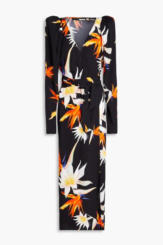 ROTATE Birger Christensen Floral-print satin-jacquard midi wrap dress