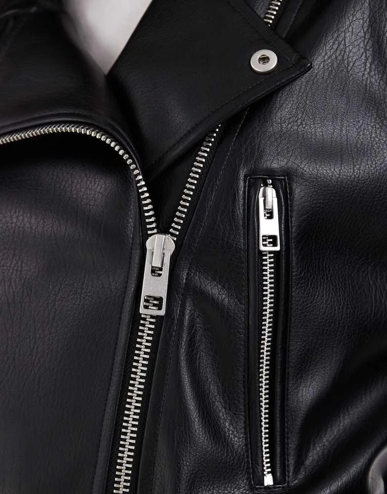 ASOS ASOS DESIGN Tall leather look shrunken biker jacket in black 3