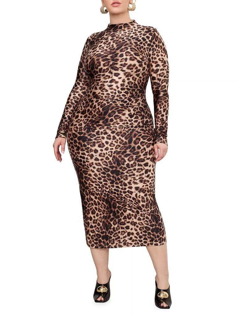 Good American Leopard Print Satin Shine Midi-Dress 2