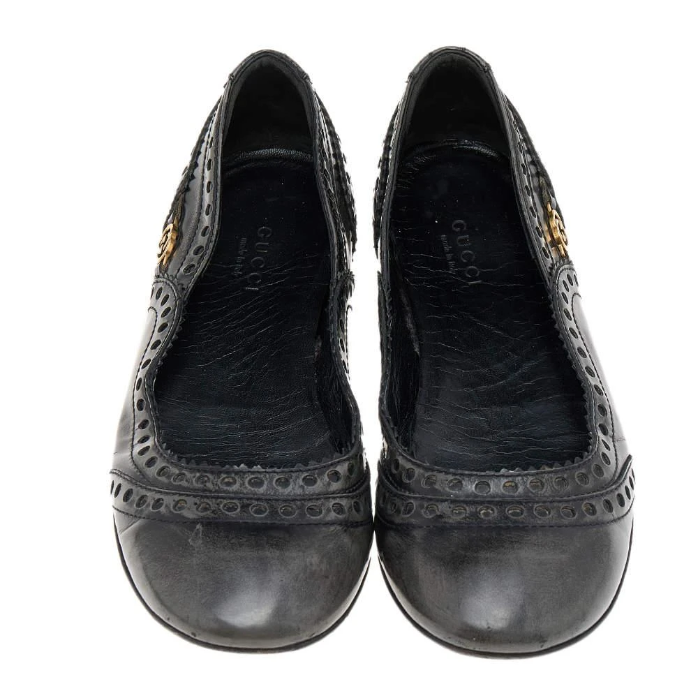 Gucci Gucci Black/Grey Brogue Leather Ballet Flats Size 35.5 3