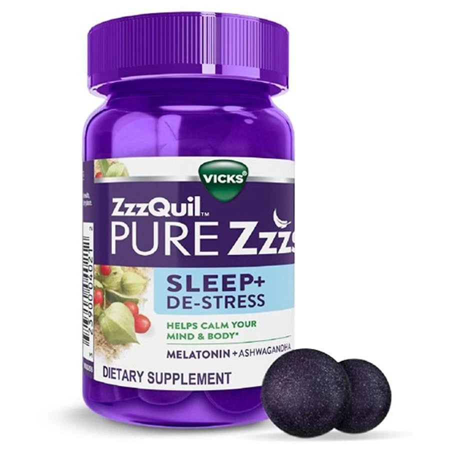 PURE Zzzs De-Stress Melatonin Sleep Aid Gummies, Dietary Supplement, 1mg Blackberry Vanilla 1
