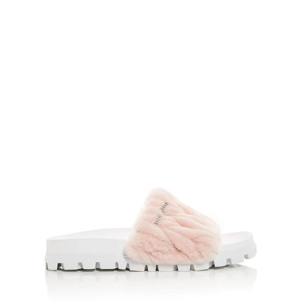 Miu Miu Montone Matelasse Womens Faux Fur Slip On Slide Sandals 2