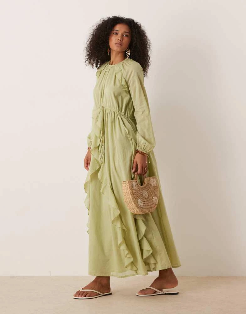 ASOS DESIGN crew neck ruched waist maxi dress with ruffles in muted green On Sale Now with Up to 70% Off | Discover Exclusive Deals & Savings at BeyondStyle Authentic ASOS DESIGN crew neck ruched waist maxi dress with ruffles in muted green On Sale Now with Up to 70% Off | Discover Exclusive Deals & Savings at BeyondStyle Authentic