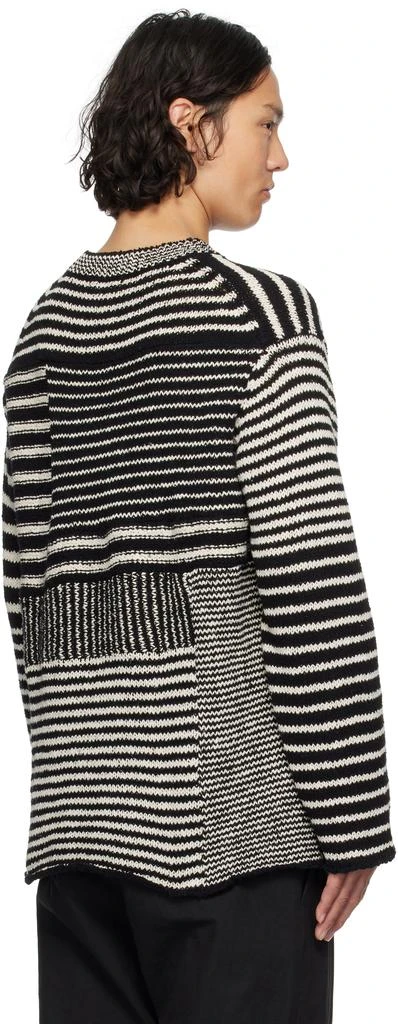 YOHJI YAMAMOTO Black & Off-White 3G1P Border Round Neck Knit Sweater 3