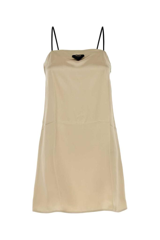 【関税＆送料込み】Prada Drawstring-Hem Mini Dress Prada half-zip drawstring-hem Mini Dress | Neutrals | FARFETCH