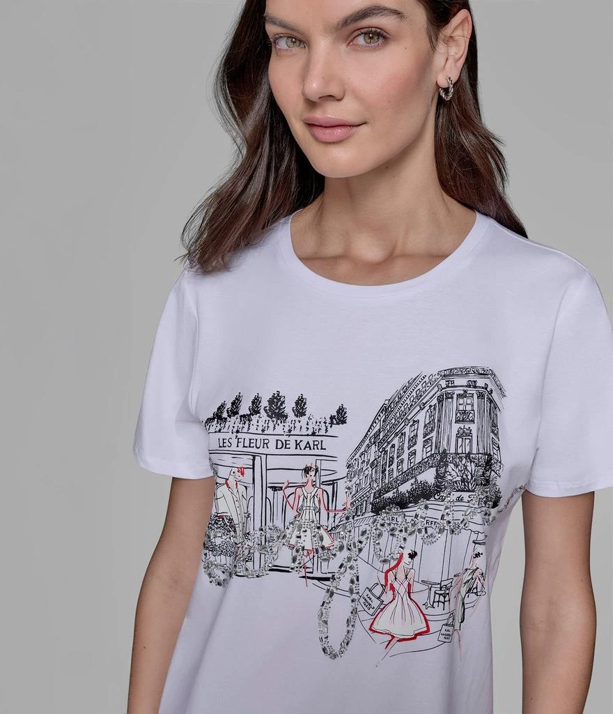 Karl Lagerfeld Paris LUXE BONJOUR EMBELLISHED LOGO TEE 6