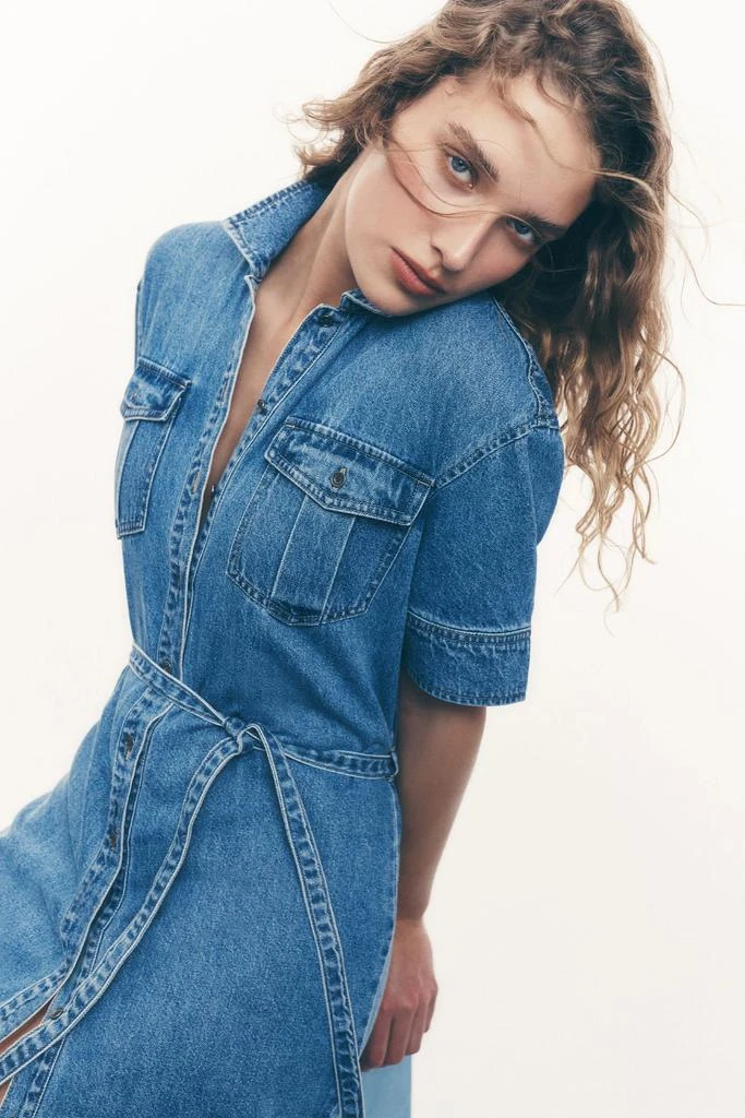 DKNY BELTED DENIM MINI SHIRT DRESS 7
