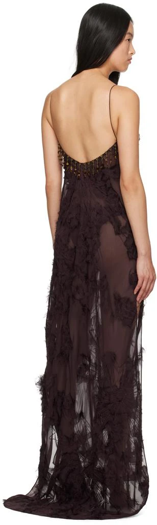 Mirror Palais Brown Feather Bias Maxi Dress 3