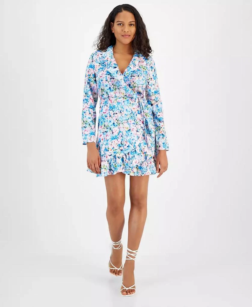 Bar III Petite Floral-Print Ruffled Tie-Waist Wrap Dress, Created for Macy's 1
