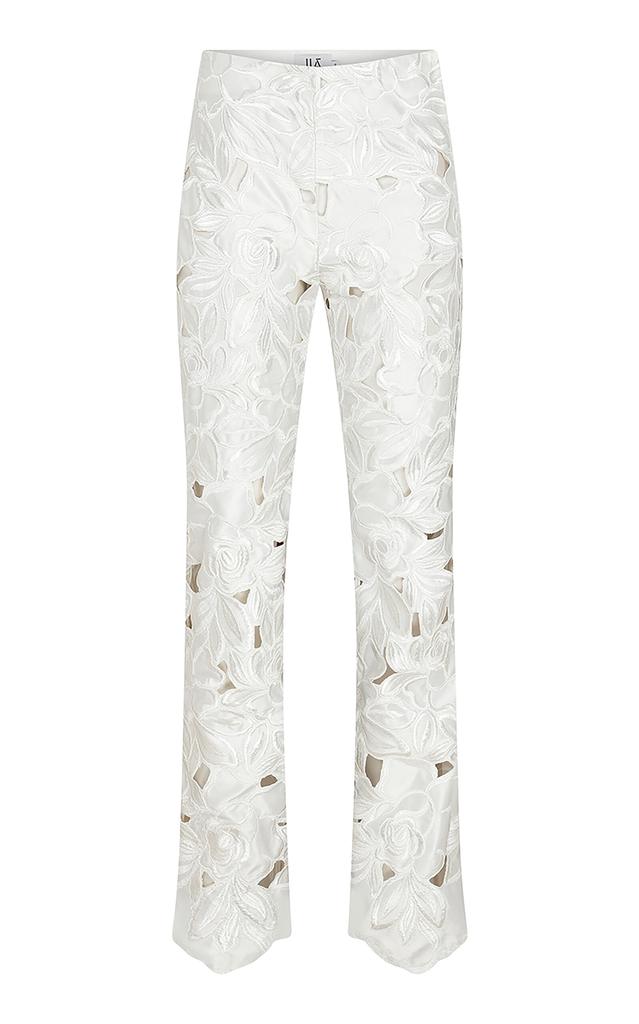 ILA ILA. - Exclusive Saint Rose-Embroidered Laser-Cut Crepe Straight-Leg Pants - White - EU 34 - Moda Operandi