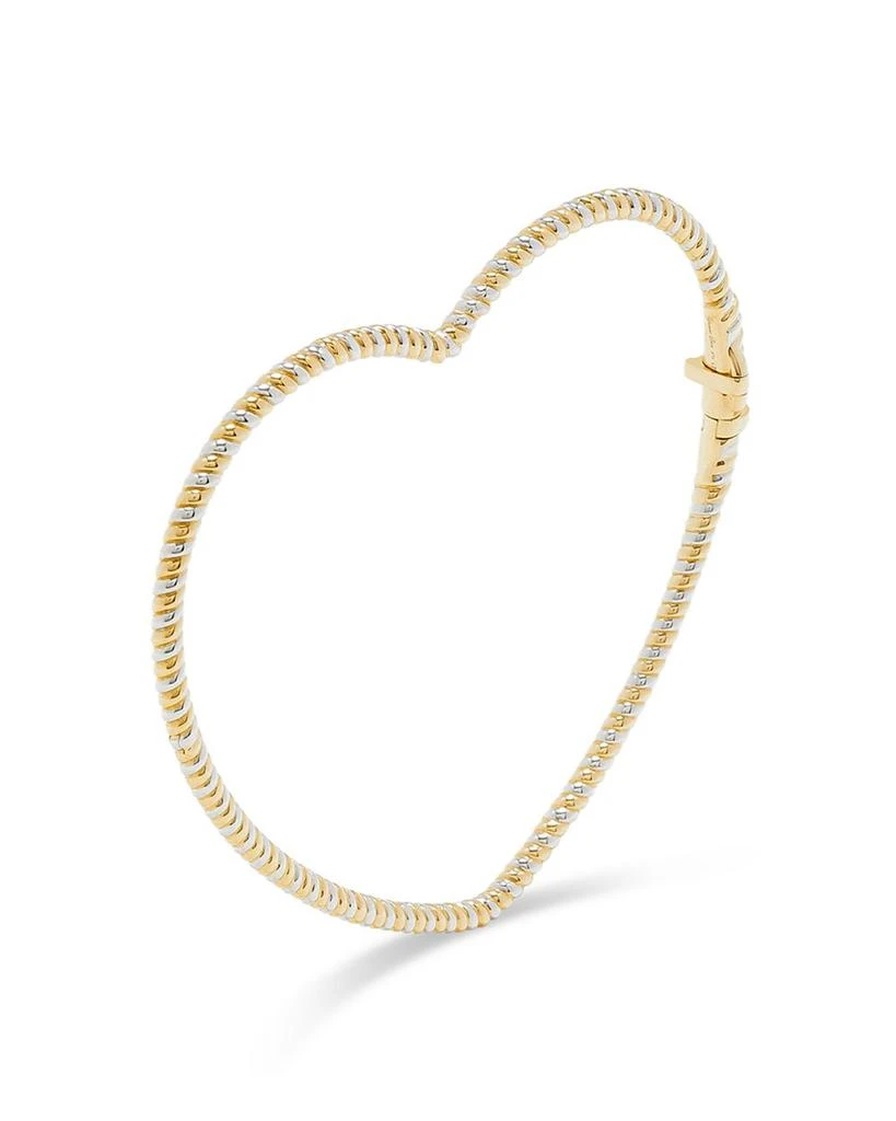 Yvonne Léon 9K White & Yellow Gold Jonc Coeur Torsade Ridged Heart Bangle Bracelet 1
