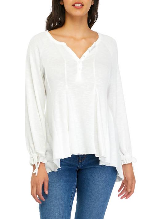 American Rag Rag Womens Tie Sleeve Henley Neck Shirt