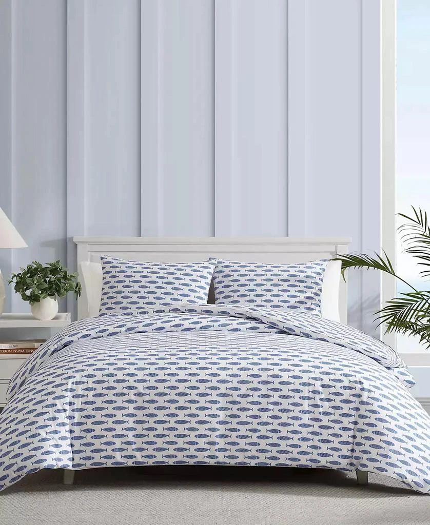 Nautica Woodblock Fish Percale 3-Pc. Duvet Cover Set 1