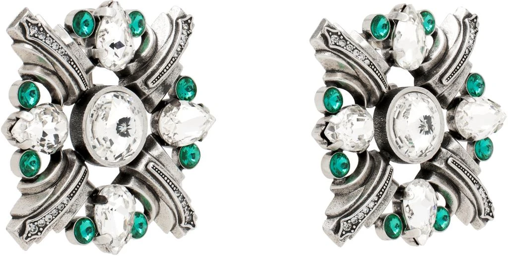 AREA Silver 
Green Crystal Brooch Earrings 2