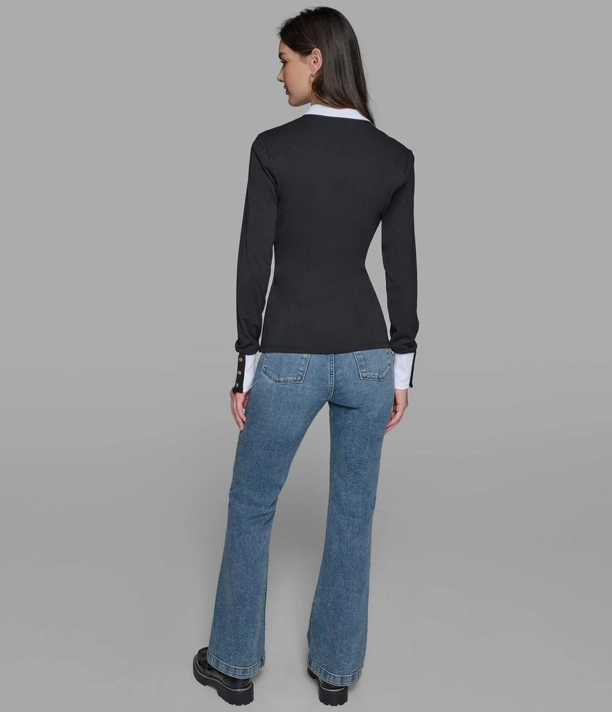Karl Lagerfeld Paris LONG SLEEVE RUCHED KNIT BUTTON DOWN 2