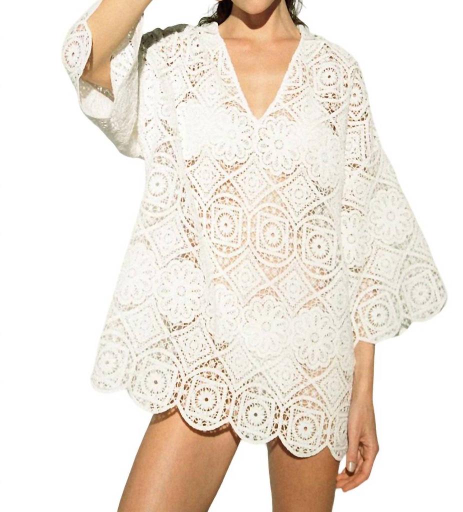 Borgo de Nor Crochet Hooded Mini Dress In White