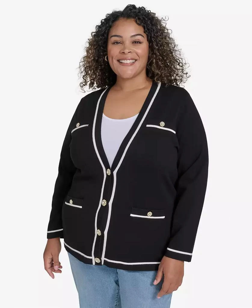 Karl Lagerfeld Paris Plus Size V-Neck Button-Front Cardigan, Exclusively at Macy's 1