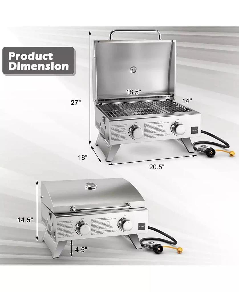 GIVIMO Stainless Steel Propane Grill with Lid for Outdoor Camping Tailgating Picnic Party-Silver 6