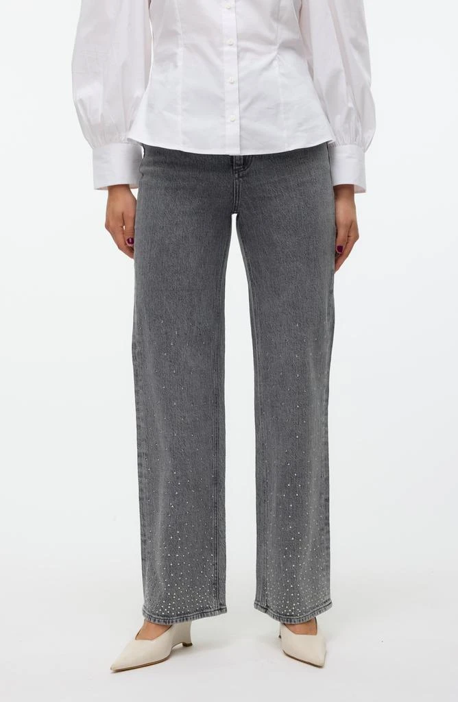 VERO MODA Tessa High Waisted Studded Wide Leg Jeans 8