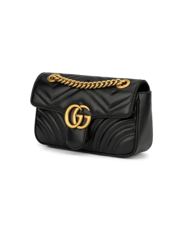 Gucci Gucci GG Marmont Mini Black Chevron Leather with Gold Chain Women's Shoulder Bag 446744 DTDIT 1000 4