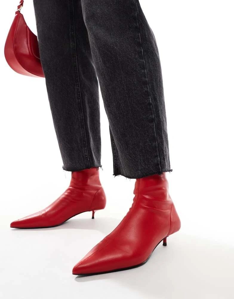 ASOS ASOS DESIGN Rhiannon extreme kitten heel sock boots in red 4