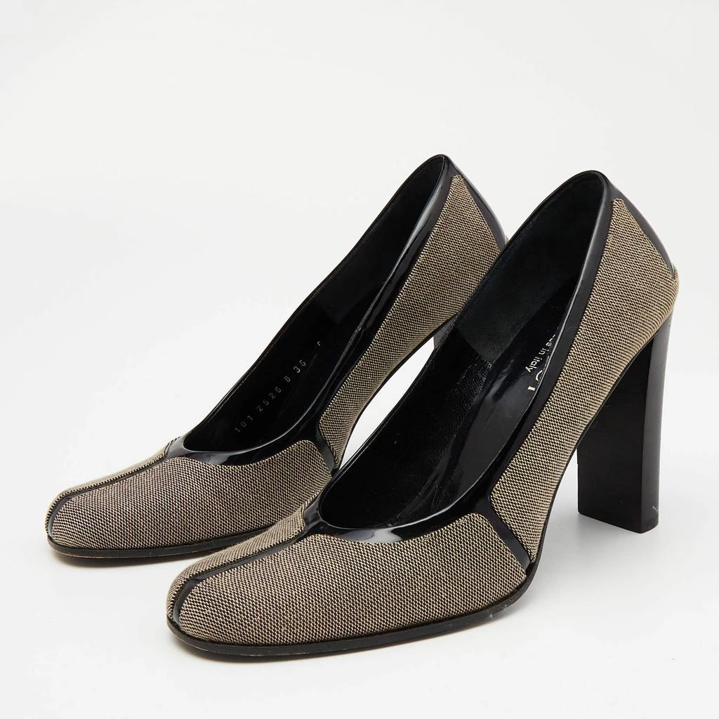 Gucci Gucci Brown/Black Canvas and Patent Leather Court Saith Square Toe Pumps Size 36 2