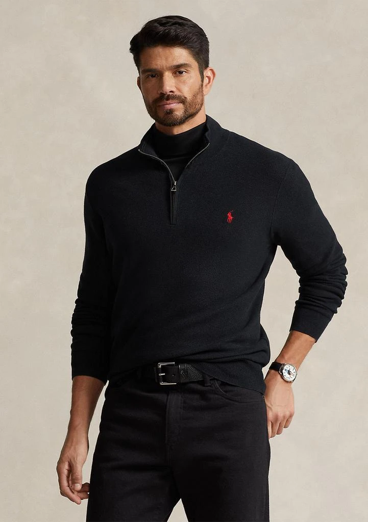 Ralph Lauren Big & Tall Mesh Knit Cotton Quarter Zip Sweater