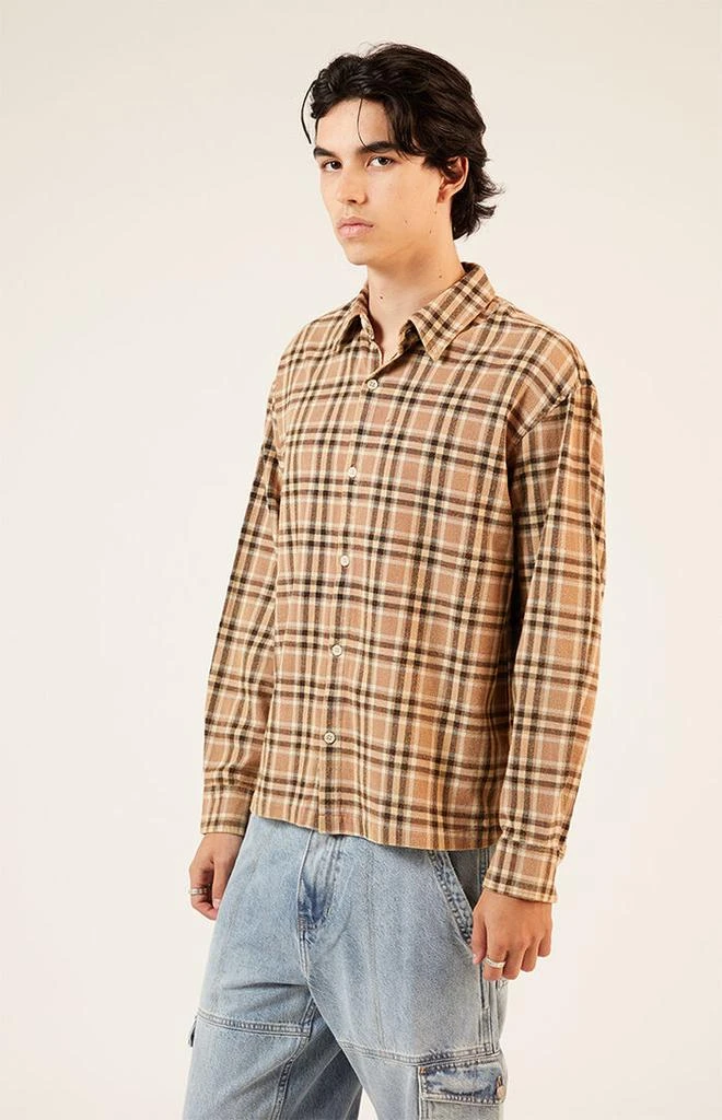 PacSun Tan Washed Cropped Flannel Shirt 2