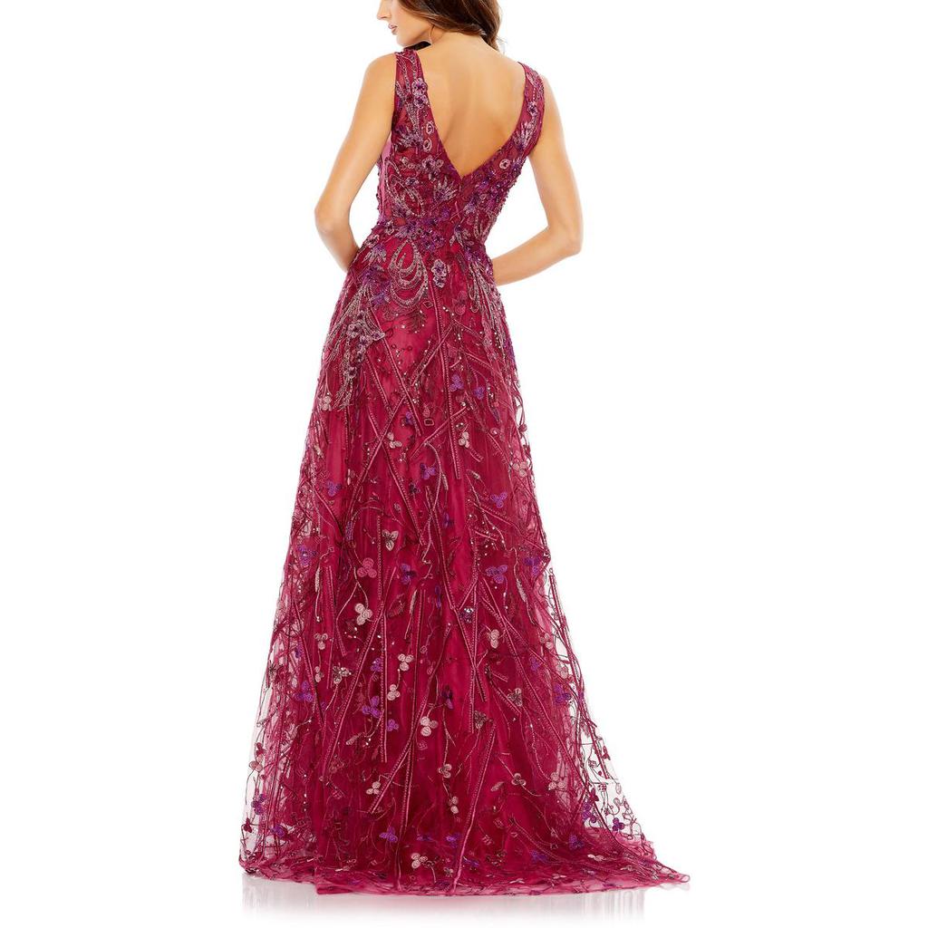 Ieena for Mac Duggal Womens Embellished Illusion Evening Dress