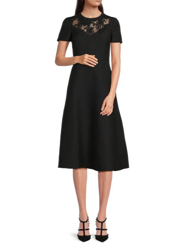 Valentino Lace Trim Virgin Wool & Silk Midi Dress 1