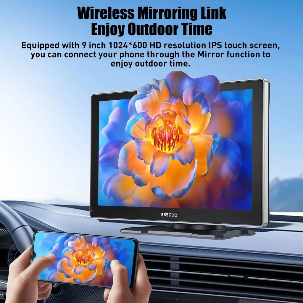 ESSGOO 9-Inch Touchscreen Portable Car Stereo with Wireless Apple CarPlay, Android Auto, USB, TF, Bluetooth, and Mirror Link Functionality with 64gb Tf Card 6