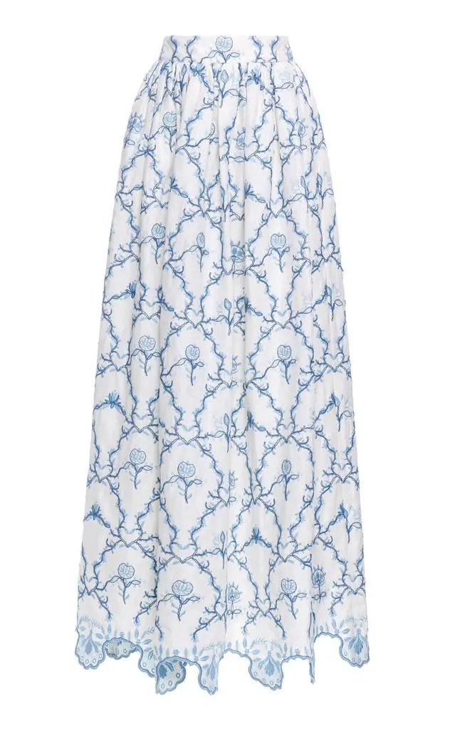 Agua by Agua Bendita Agua by Agua Bendita Tangelo Embroidered Linen Maxi Skirt - Moda Operandi 1