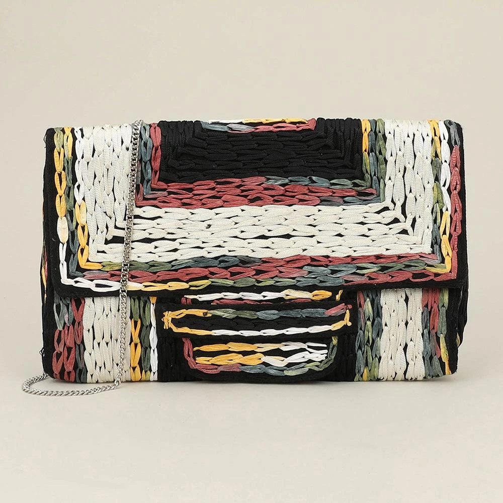 FASHNZFAB Handcrafted Raffia Geometric Pattern Clutch Bag / Crossbody Bag