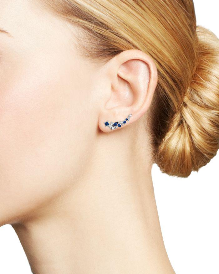 Bloomingdale's Diamond and Blue Sapphire Climber Earrings in 14K White Gold