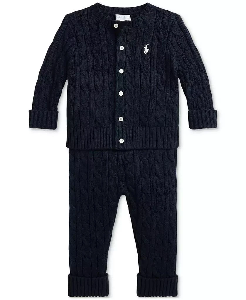 Ralph Lauren Baby Boys Cotton Cable-Knit Cardigan & Pants Set 1