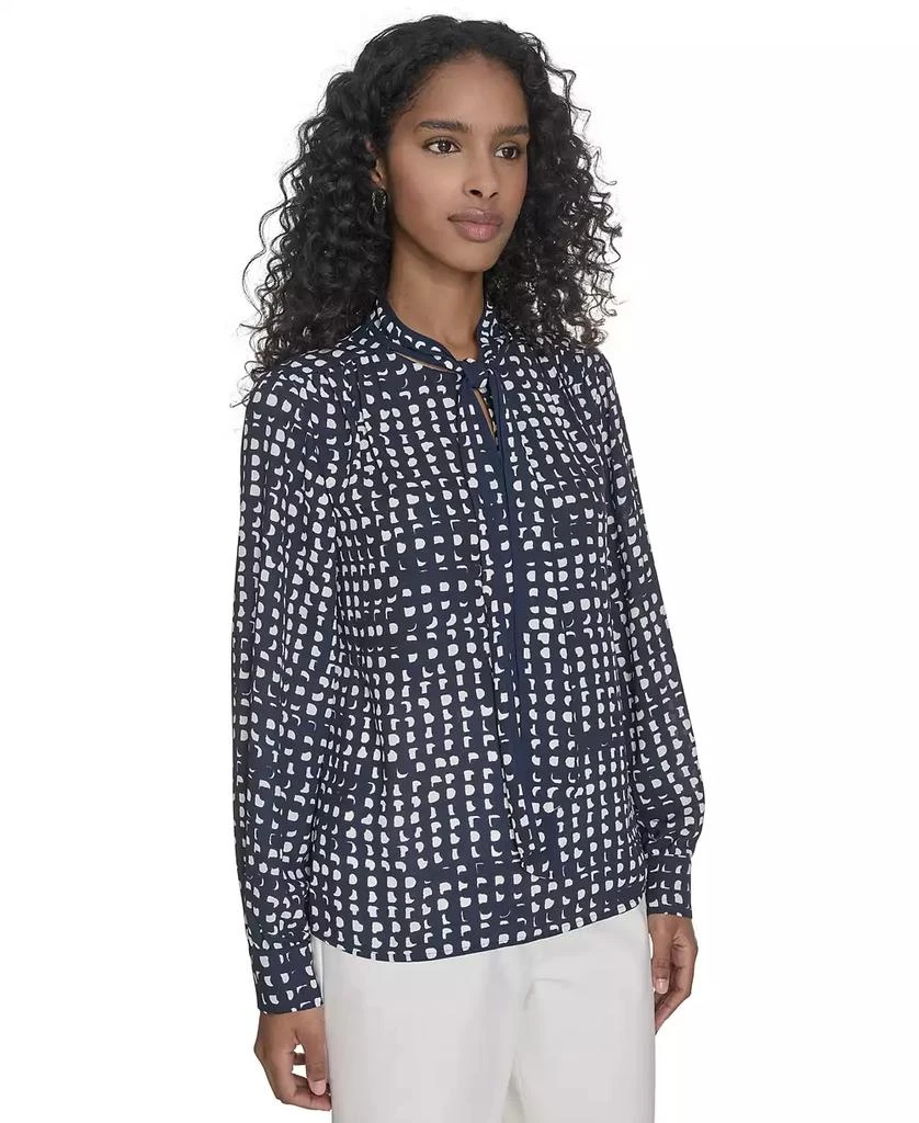 Calvin Klein Petite Printed Long Sleeve Tie-Neck Blouse 3