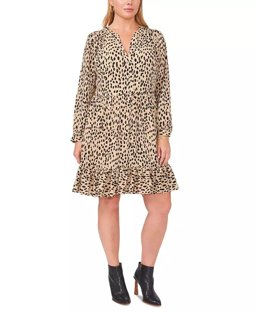 Vince Camuto Plus Size Animal Print Long Sleeve Split Neck Baby Doll Dress 1