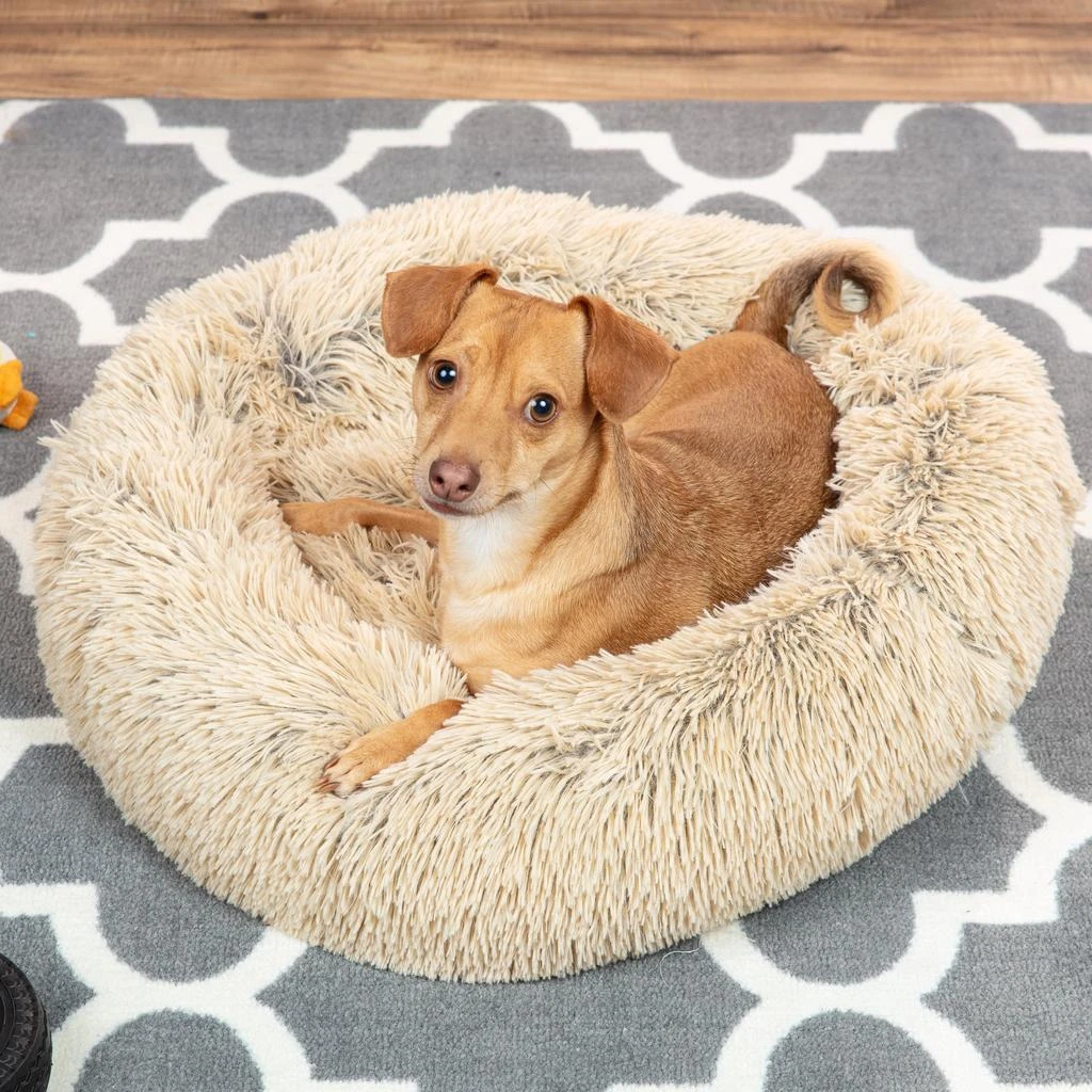 Best Choice Products Dog Bed Self-Warming Plush Shag Fur Donut Calming Pet Bed Cuddler - Brown 2