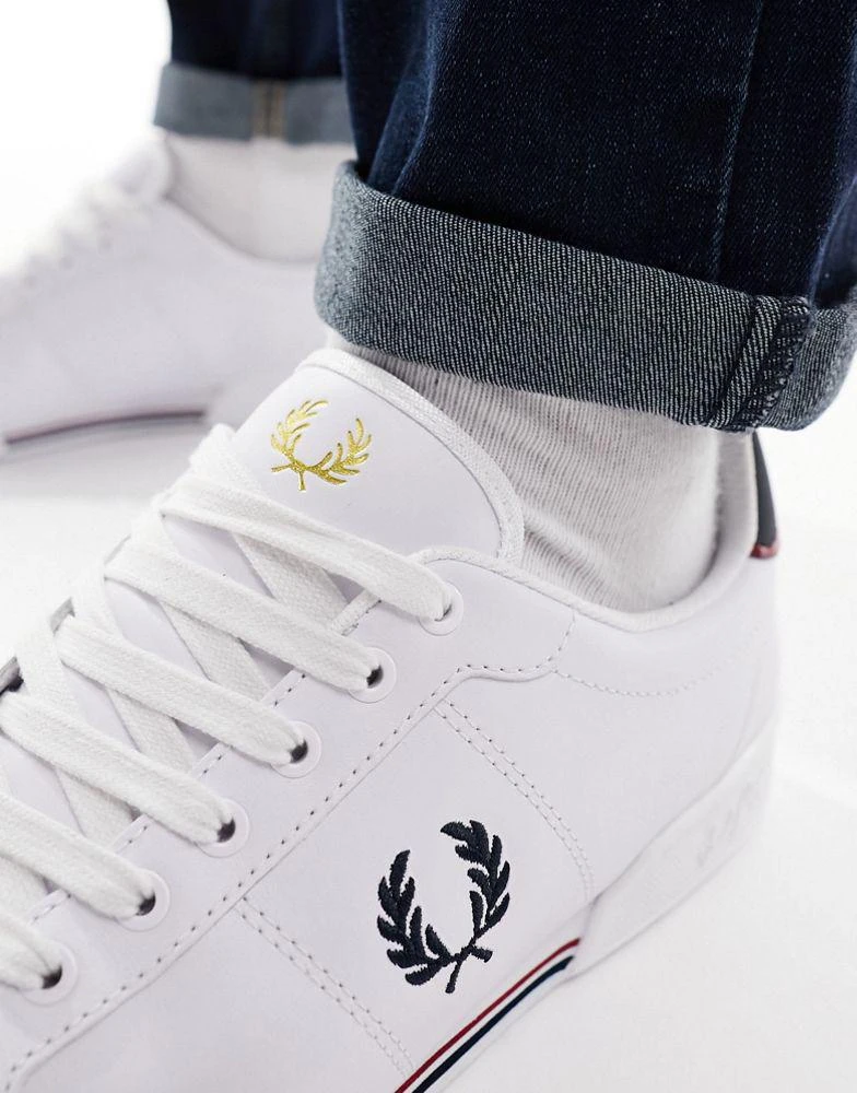 Fred Perry Fred Perry leather logo trainers in white & navy 3