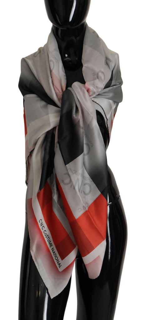 Costume National Costume National Gray Red Shawl Foulard Wrap Scarf