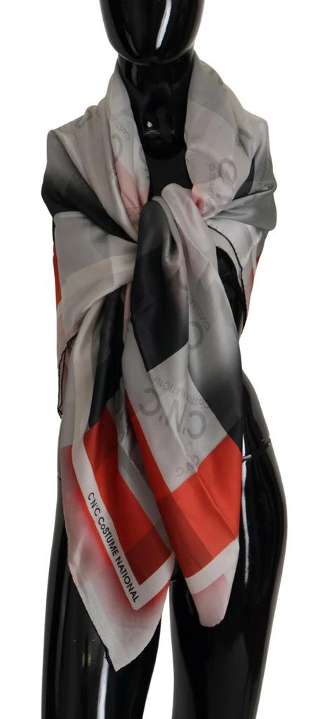 Costume National Costume National Gray Red Shawl Foulard Wrap Scarf 1