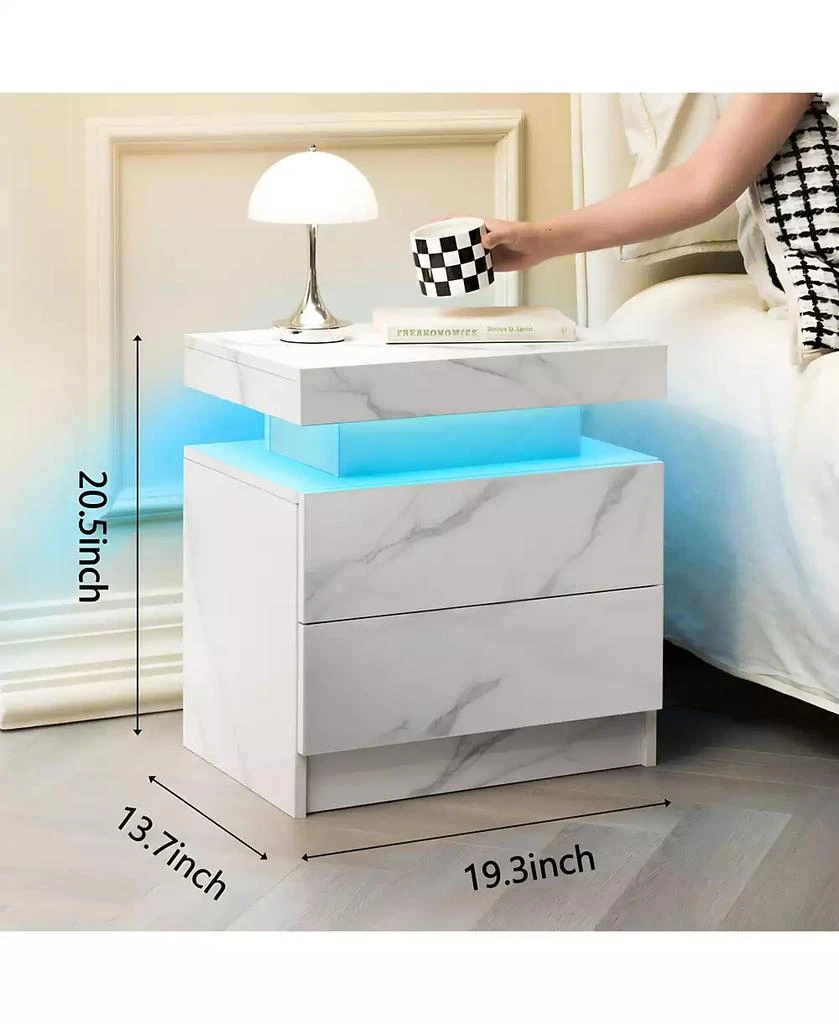 RAINSKEN LED Nightstand with 2 Drawers, Bedside Table Cabinet with Adjustable Color Lighting, Modern End Side Table 2